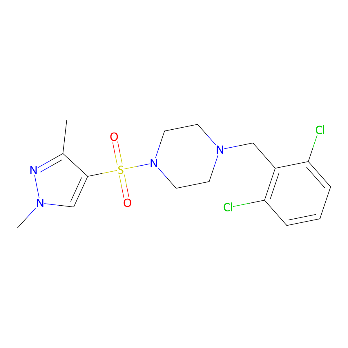 1-(2,6-dichlorobenzyl)-4-[(1,3-dimethyl-1H-pyrazol-4-yl)sulfonyl]piperazine molecular structure, CAS 1005552-09-9