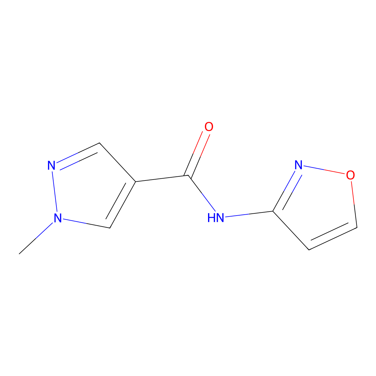 1-methyl-N-(1,2-oxazol-3-yl)-1H-pyrazole-4-carboxamide molecular structure, CAS 1005552-42-0