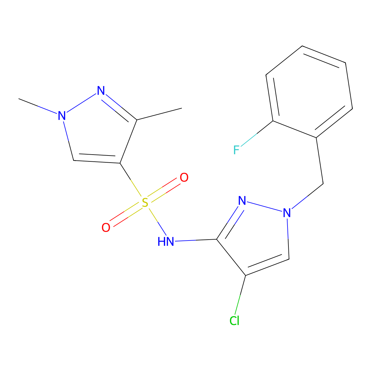 N-[4-chloro-1-(2-fluorobenzyl)-1H-pyrazol-3-yl]-1,3-dimethyl-1H-pyrazole-4-sulfonamide molecular structure, CAS 1005552-44-2