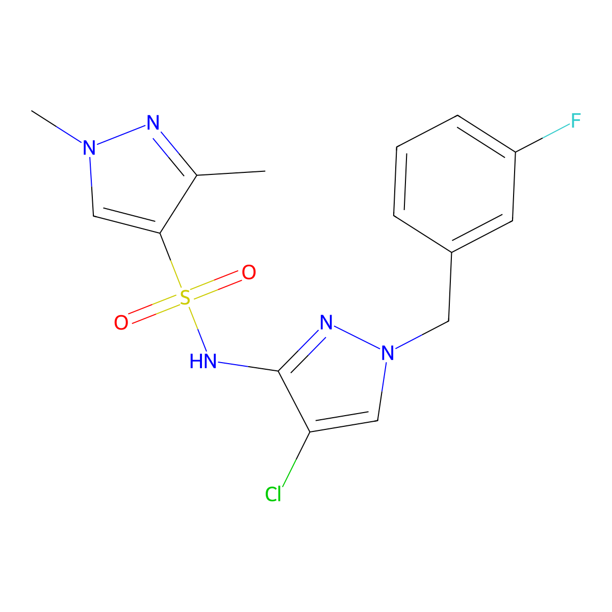 N-[4-chloro-1-(3-fluorobenzyl)-1H-pyrazol-3-yl]-1,3-dimethyl-1H-pyrazole-4-sulfonamide molecular structure, CAS 1005552-47-5