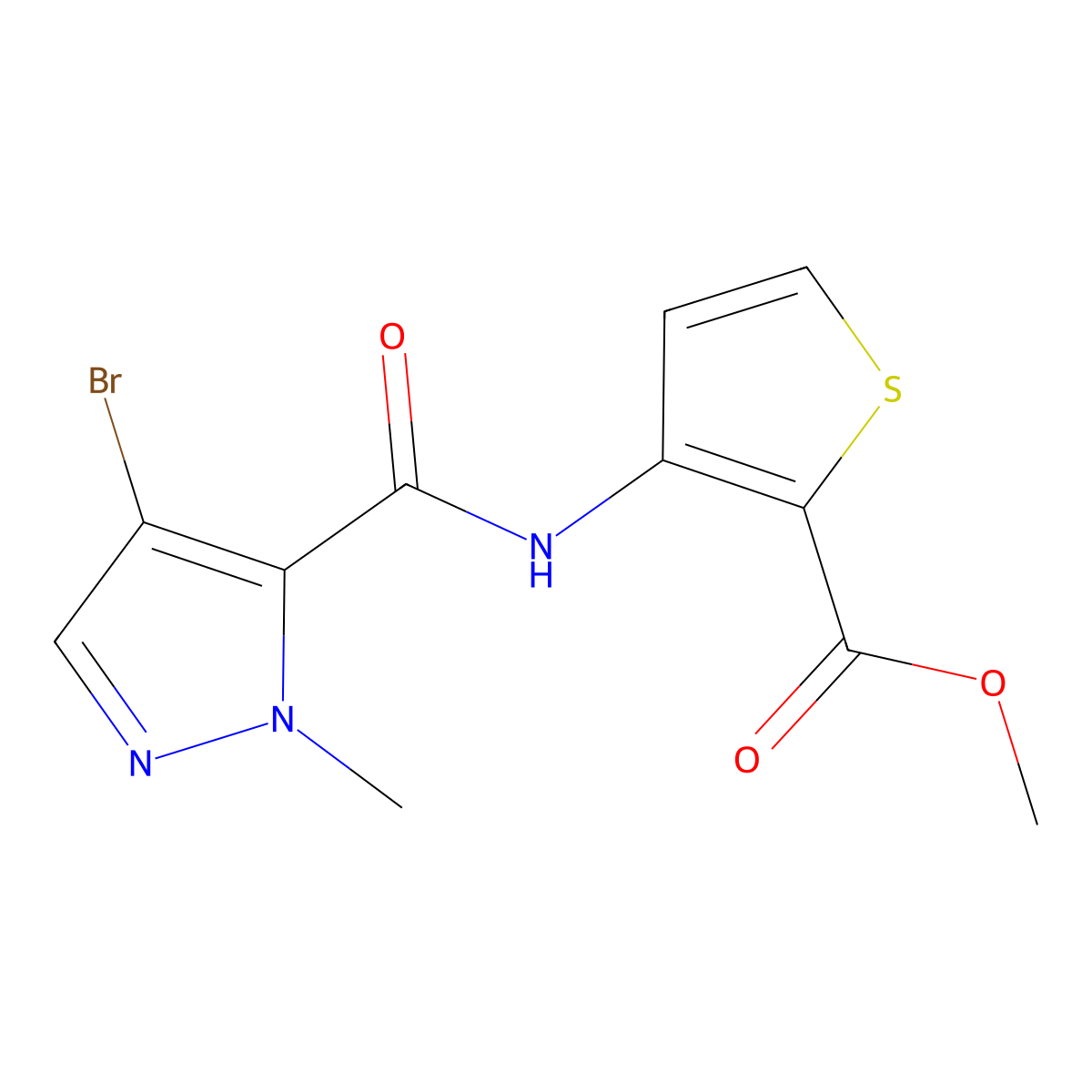 methyl 3-{[(4-bromo-1-methyl-1H-pyrazol-5-yl)carbonyl]amino}-2-thiophenecarboxylate molecular structure, CAS 1005552-54-4