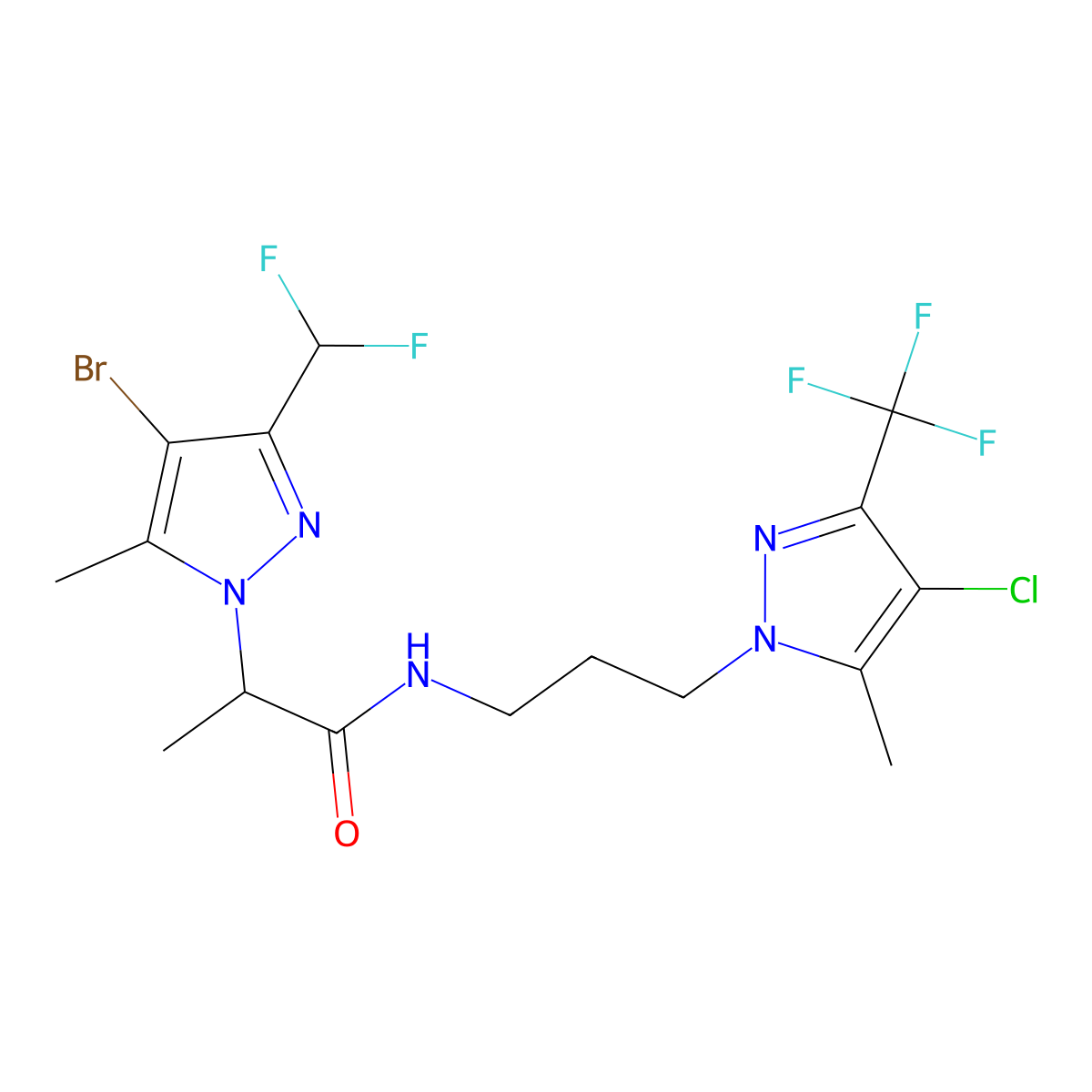 2-[4-bromo-3-(difluoromethyl)-5-methylpyrazol-1-yl]-N-[3-[4-chloro-5-methyl-3-(trifluoromethyl)pyrazol-1-yl]propyl]propanamide molecular structure, CAS 1005553-38-7
