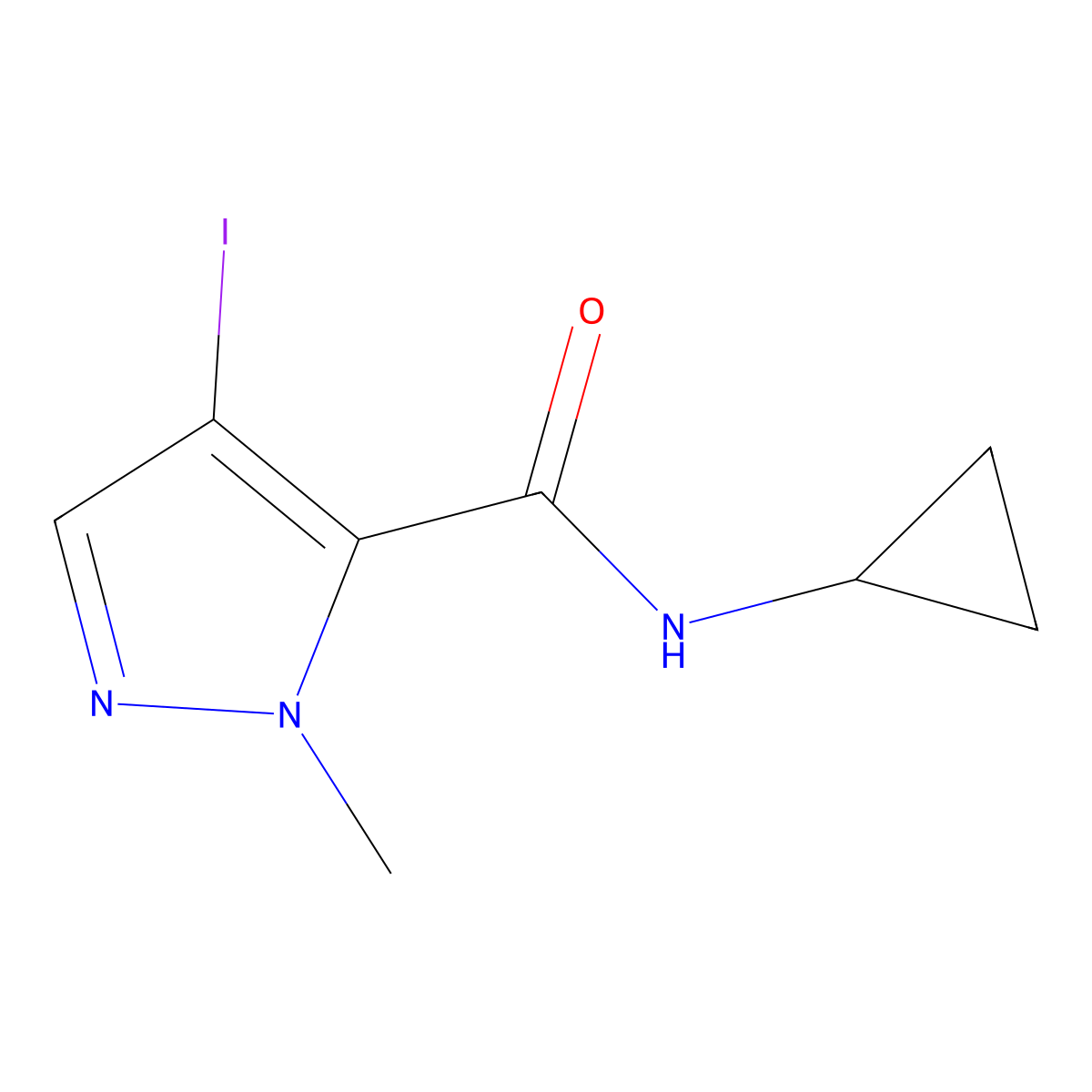 N-cyclopropyl-4-iodo-1-methyl-1H-pyrazole-5-carboxamide molecular structure, CAS 1005553-41-2