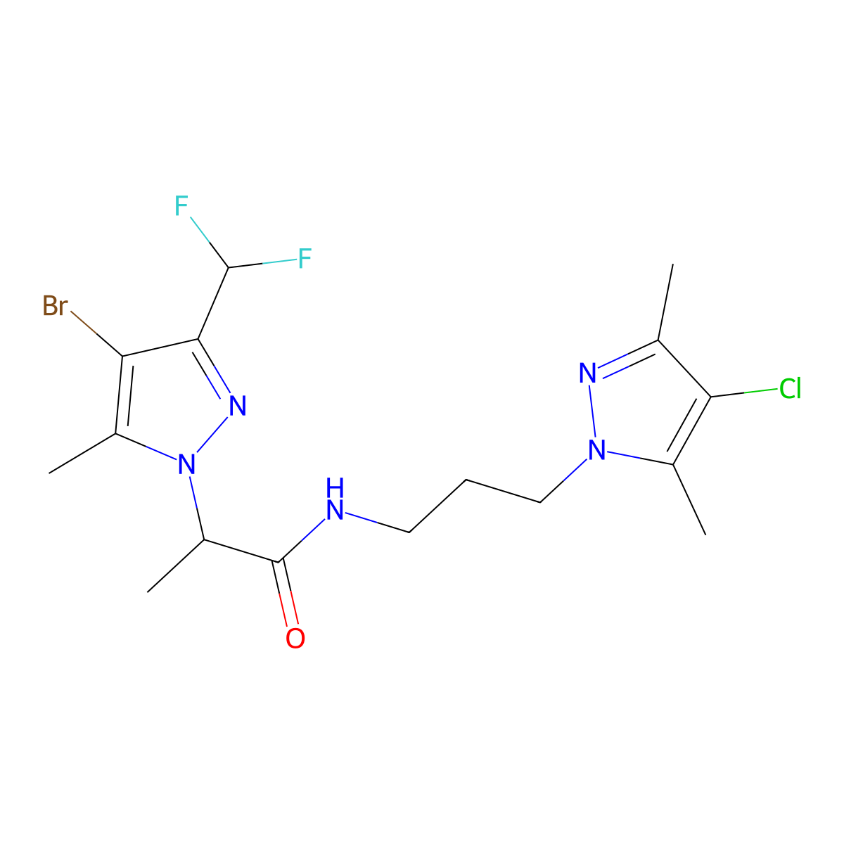 2-[4-bromo-3-(difluoromethyl)-5-methylpyrazol-1-yl]-N-[3-(4-chloro-3,5-dimethylpyrazol-1-yl)propyl]propanamide molecular structure, CAS 1005553-60-5