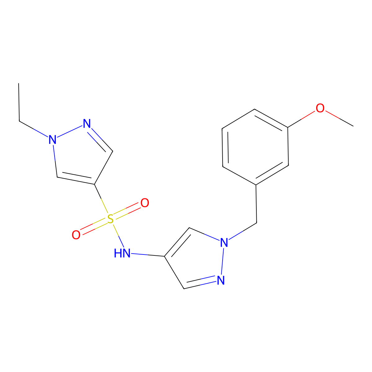 1-ethyl-N-[1-(3-methoxybenzyl)-1H-pyrazol-4-yl]-1H-pyrazole-4-sulfonamide molecular structure, CAS 1005553-67-2