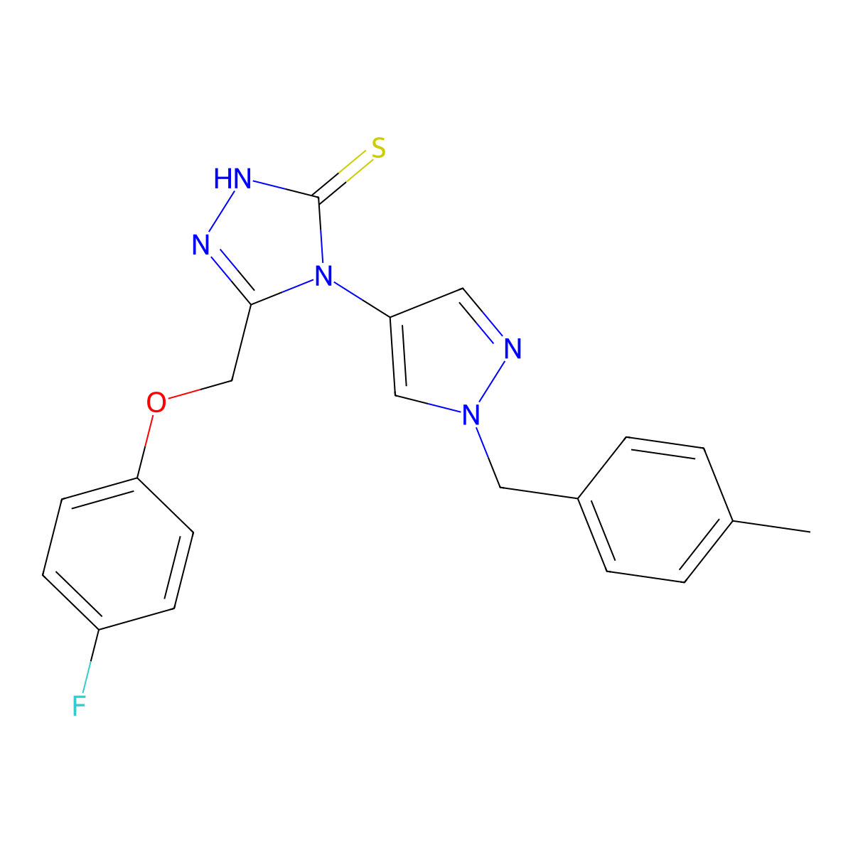 5-[(4-fluorophenoxy)methyl]-4-[1-(4-methylbenzyl)-1H-pyrazol-4-yl]-4H-1,2,4-triazole-3-thiol molecular structure, CAS 1005553-89-8