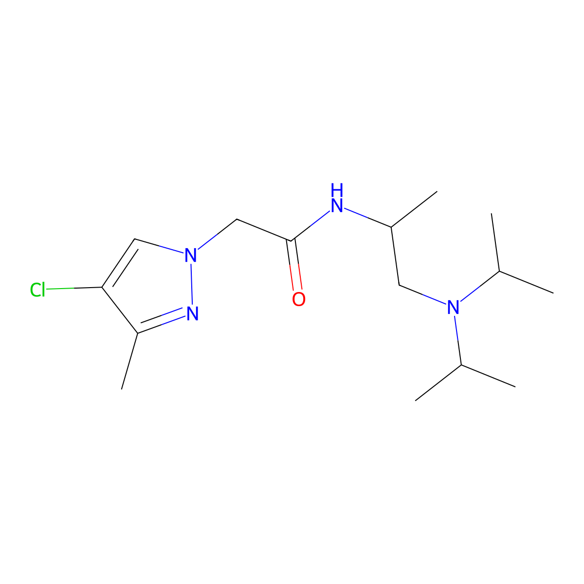 2-(4-chloro-3-methylpyrazol-1-yl)-N-[1-[di(propan-2-yl)amino]propan-2-yl]acetamide molecular structure, CAS 1005554-11-9