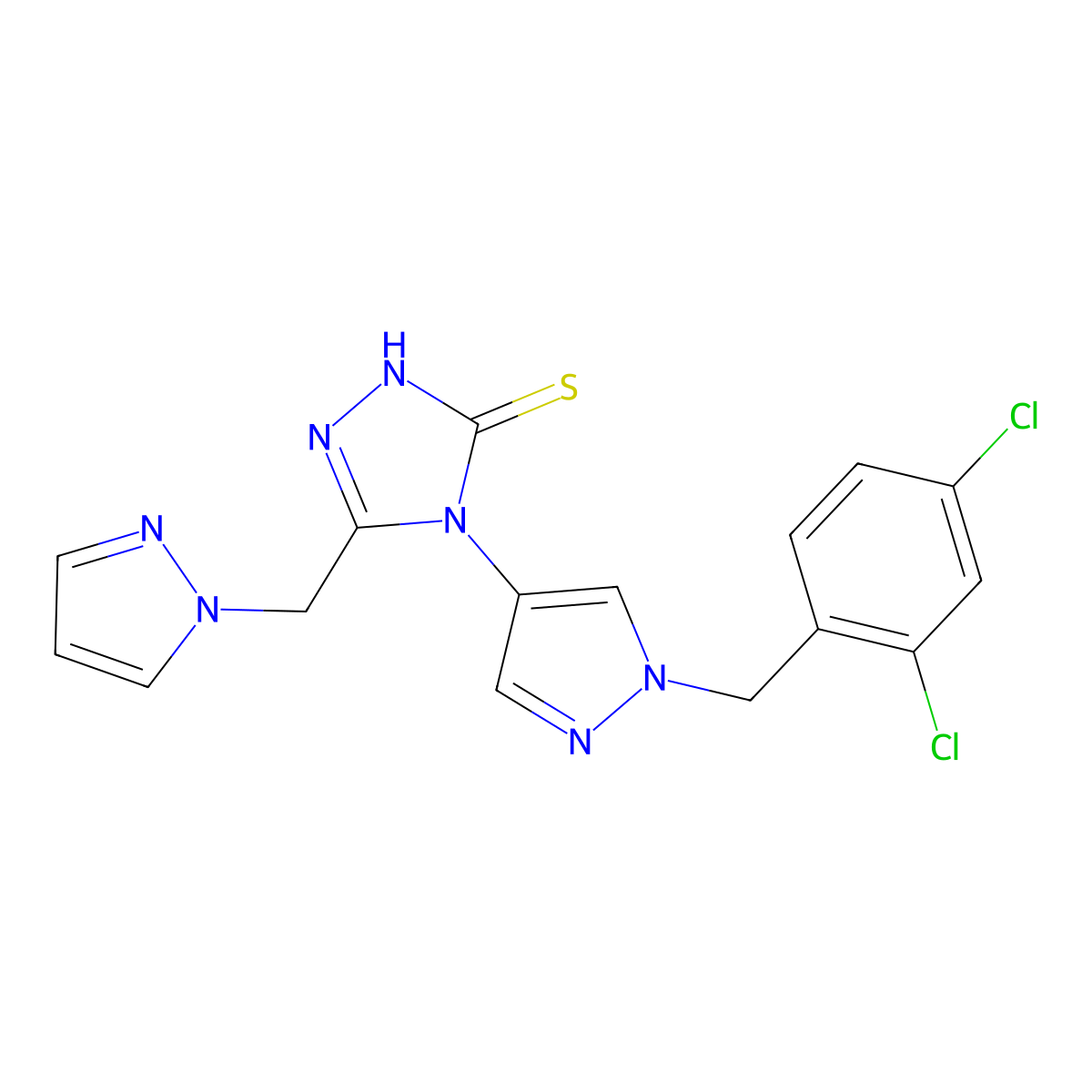 4-[1-(2,4-dichlorobenzyl)-1H-pyrazol-4-yl]-5-(1H-pyrazol-1-ylmethyl)-4H-1,2,4-triazole-3-thiol molecular structure, CAS 1005554-20-0