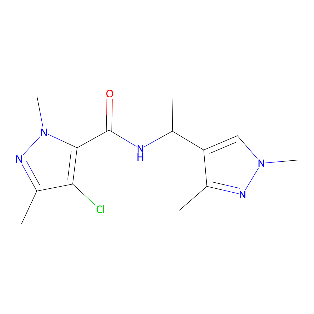 4-chloro-N-[1-(1,3-dimethyl-1H-pyrazol-4-yl)ethyl]-1,3-dimethyl-1H-pyrazole-5-carboxamide molecular structure, CAS 1005554-22-2
