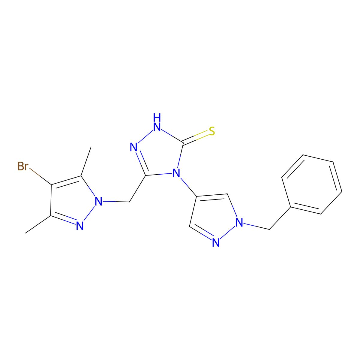 4-(1-benzyl-1H-pyrazol-4-yl)-5-[(4-bromo-3,5-dimethyl-1H-pyrazol-1-yl)methyl]-4H-1,2,4-triazole-3-thiol molecular structure, CAS 1005554-64-2