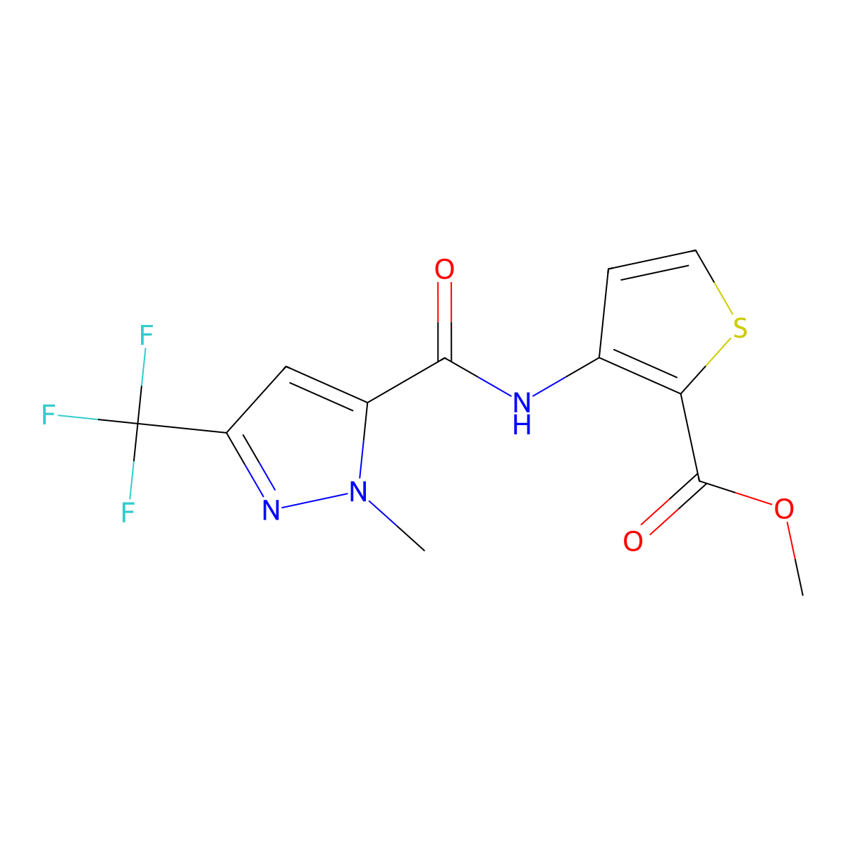 methyl 3-({[1-methyl-3-(trifluoromethyl)-1H-pyrazol-5-yl]carbonyl}amino)thiophene-2-carboxylate molecular structure, CAS 1005554-98-2
