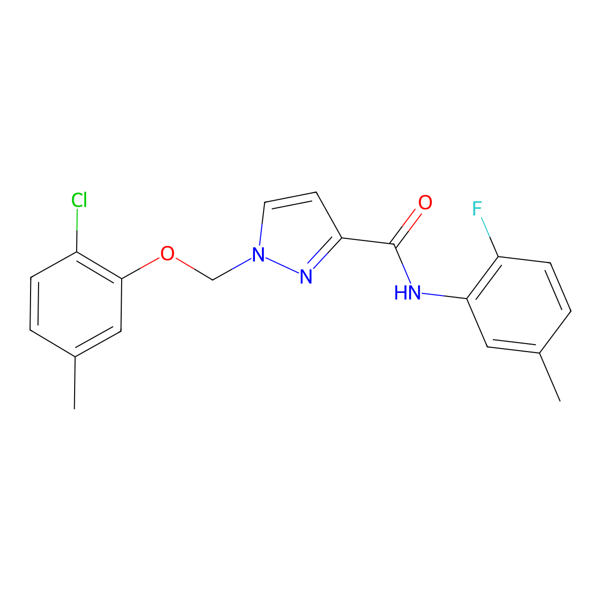 1-[(2-chloro-5-methylphenoxy)methyl]-N-(2-fluoro-5-methylphenyl)-1H-pyrazole-3-carboxamide molecular structure, CAS 1005555-56-5