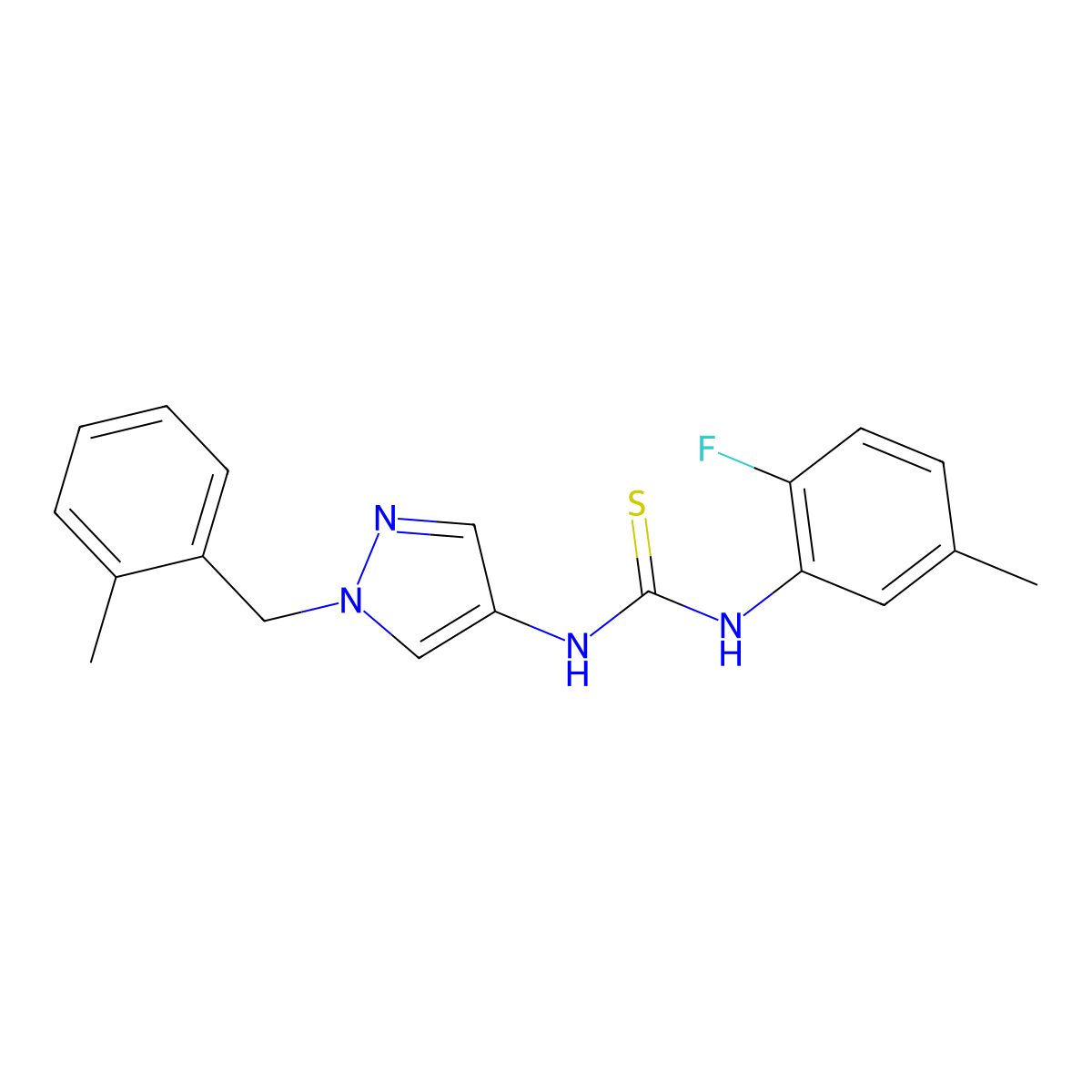 1-(2-Fluoro-5-methylphenyl)-3-[1-[(2-methylphenyl)methyl]pyrazol-4-yl]thiourea molecular structure, CAS 1005556-17-1
