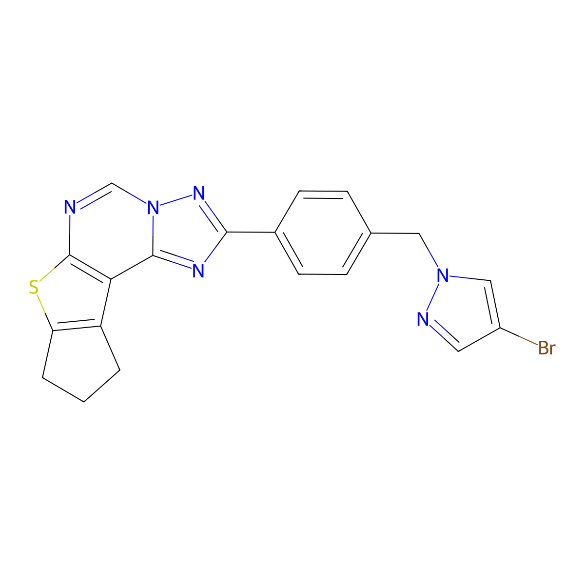 2-{4-[(4-bromo-1H-pyrazol-1-yl)methyl]phenyl}-9,10-dihydro-8H-cyclopenta[4,5]thieno[3,2-e][1,2,4]triazolo[1,5-c]pyrimidine molecular structure, CAS 1005556-27-3