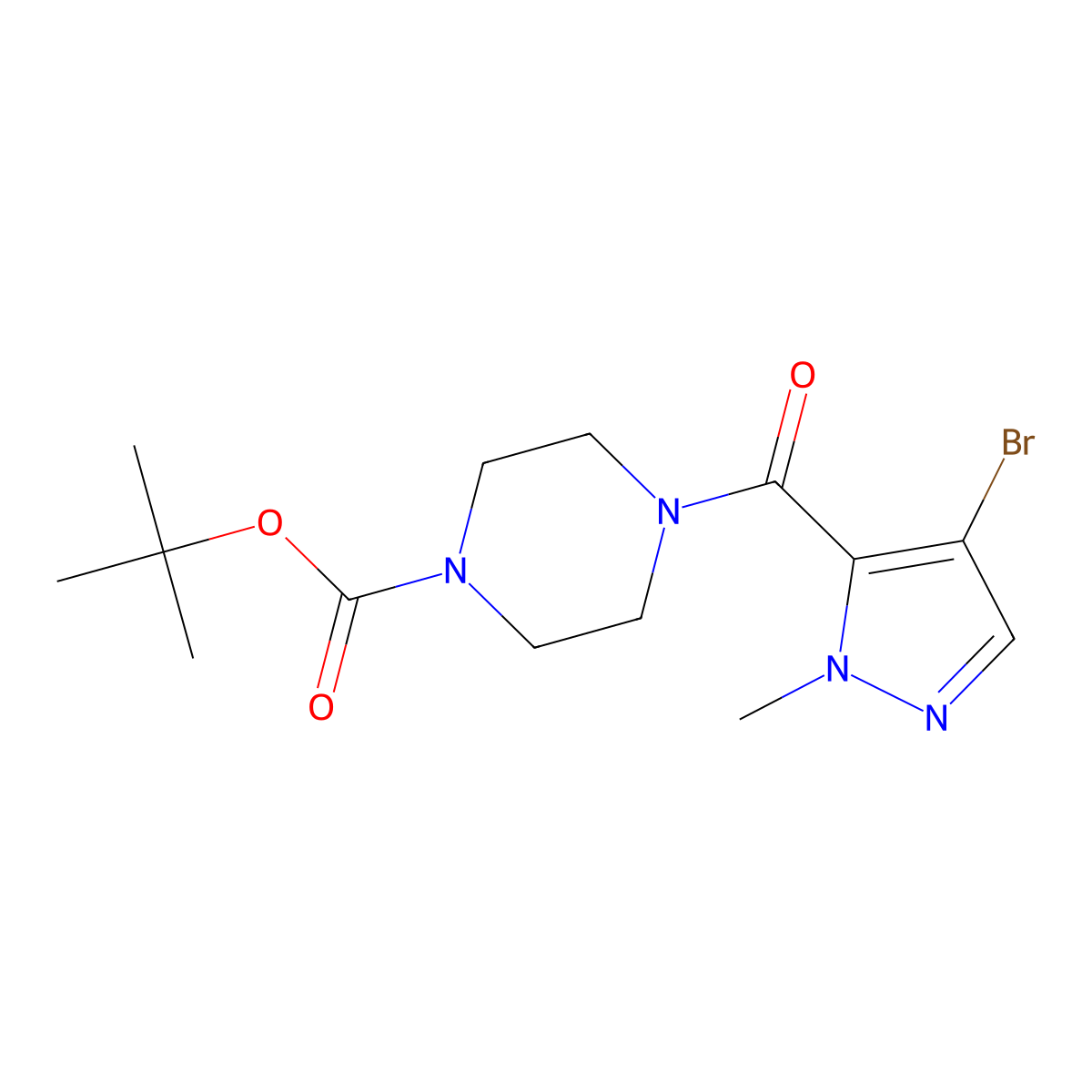 tert-butyl 4-[(4-bromo-1-methyl-1H-pyrazol-5-yl)carbonyl]piperazine-1-carboxylate molecular structure, CAS 1005556-39-7