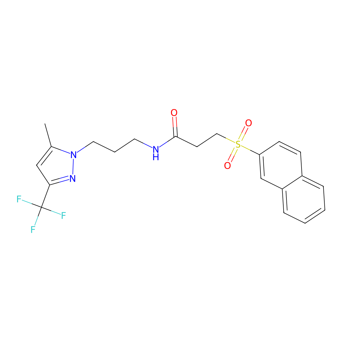 N-{3-[5-methyl-3-(trifluoromethyl)-1H-pyrazol-1-yl]propyl}-3-(naphthalen-2-ylsulfonyl)propanamide molecular structure, CAS 1005556-58-0