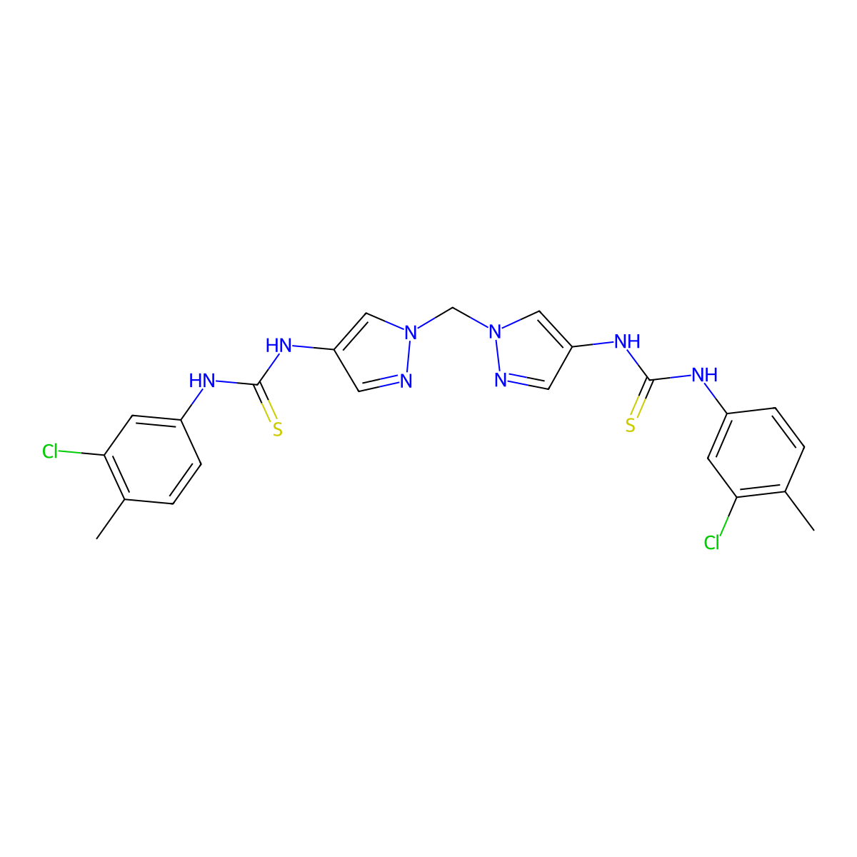 1,1'-[methanediylbis(1H-pyrazole-1,4-diyl)]bis[3-(3-chloro-4-methylphenyl)(thiourea)] molecular structure, CAS 1005556-77-3