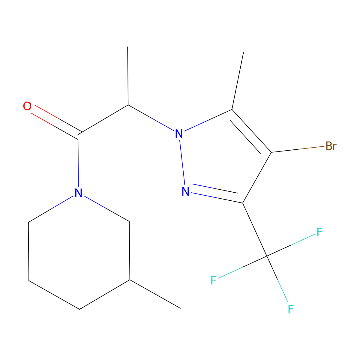 2-[4-Bromo-5-methyl-3-(trifluoromethyl)pyrazol-1-yl]-1-(3-methylpiperidin-1-yl)propan-1-one molecular structure, CAS 1005557-71-0