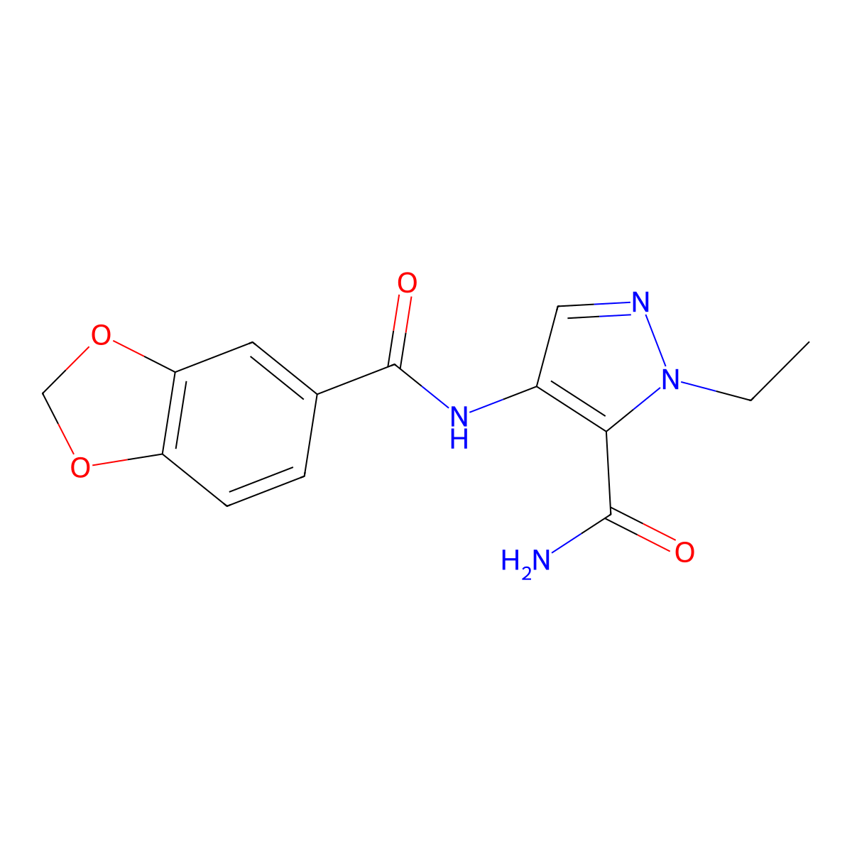 4-(1,3-Benzodioxole-5-carbonylamino)-2-ethylpyrazole-3-carboxamide molecular structure, CAS 1005557-72-1