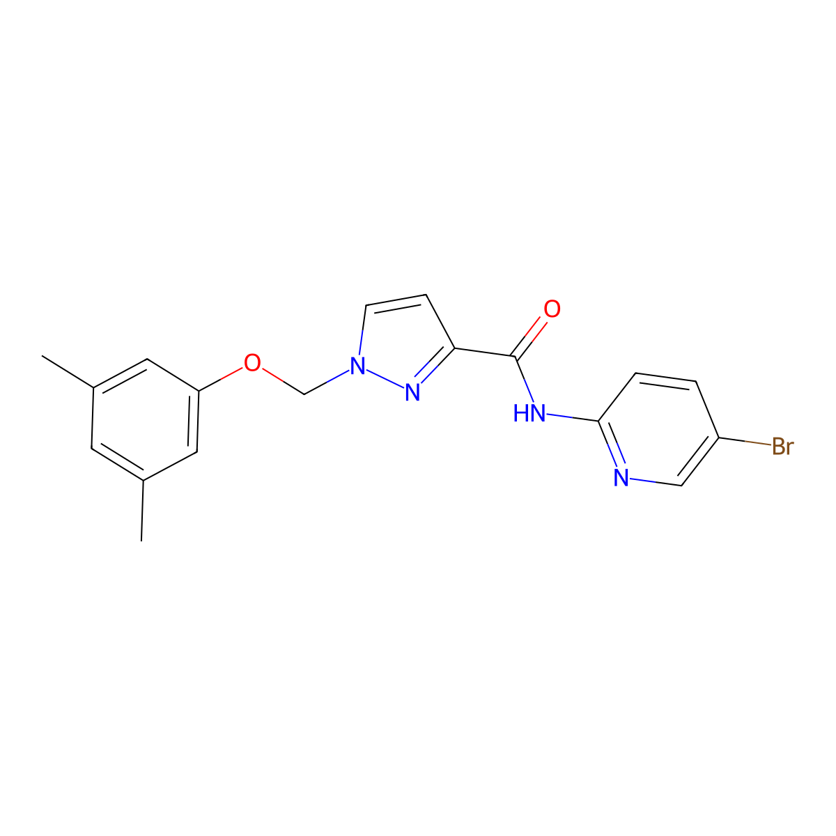 N-(5-bromopyridin-2-yl)-1-[(3,5-dimethylphenoxy)methyl]pyrazole-3-carboxamide molecular structure, CAS 1005558-00-8