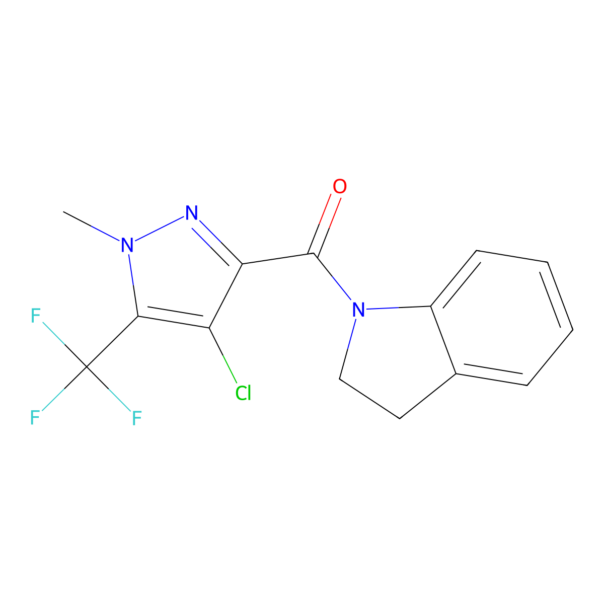 [4-Chloro-1-methyl-5-(trifluoromethyl)pyrazol-3-yl]-(2,3-dihydroindol-1-yl)methanone molecular structure, CAS 1005558-08-6