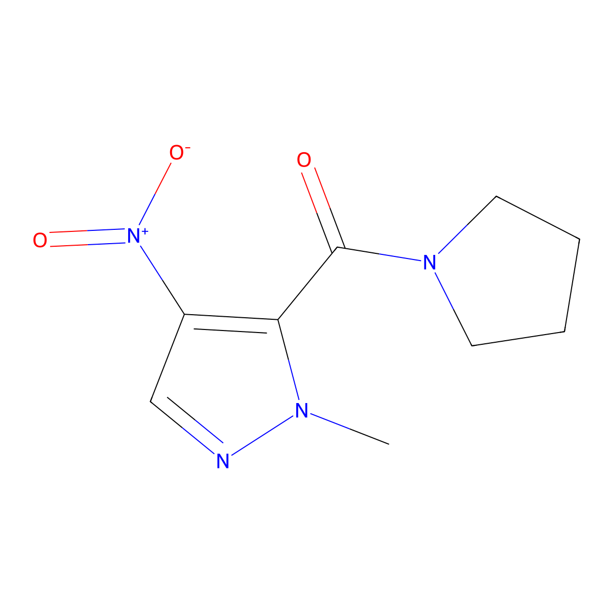 1-Methyl-4-nitropyrazol-5-yl pyrrolidinyl ketone molecular structure, CAS 1005558-16-6