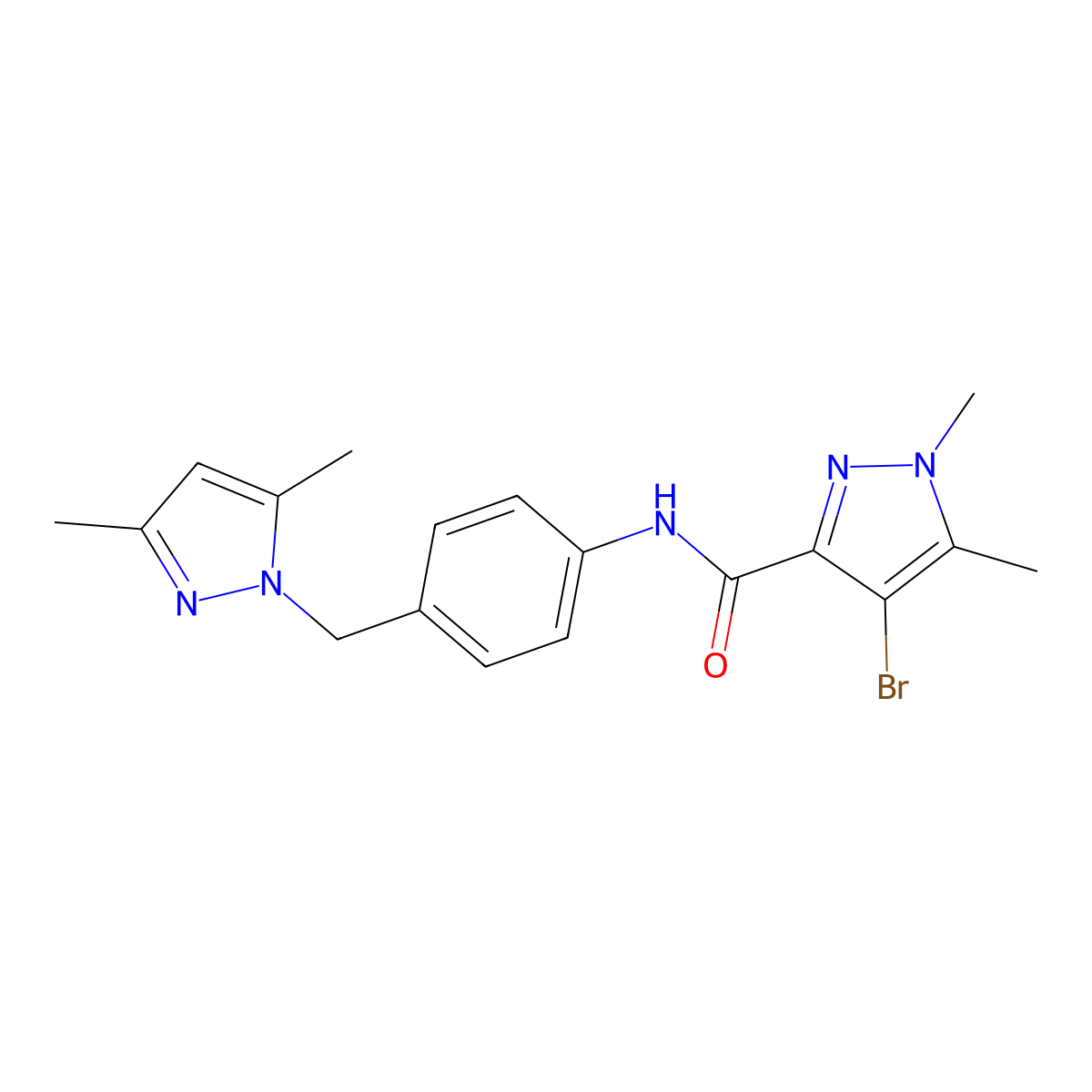4-bromo-N-[4-[(3,5-dimethylpyrazol-1-yl)methyl]phenyl]-1,5-dimethylpyrazole-3-carboxamide molecular structure, CAS 1005558-57-5