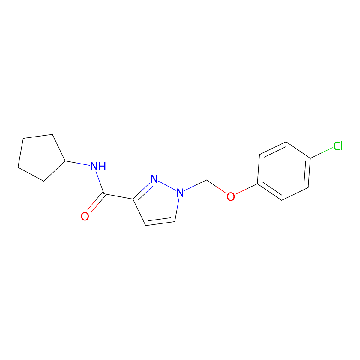 1-[(4-chlorophenoxy)methyl]-N-cyclopentylpyrazole-3-carboxamide molecular structure, CAS 1005558-96-2