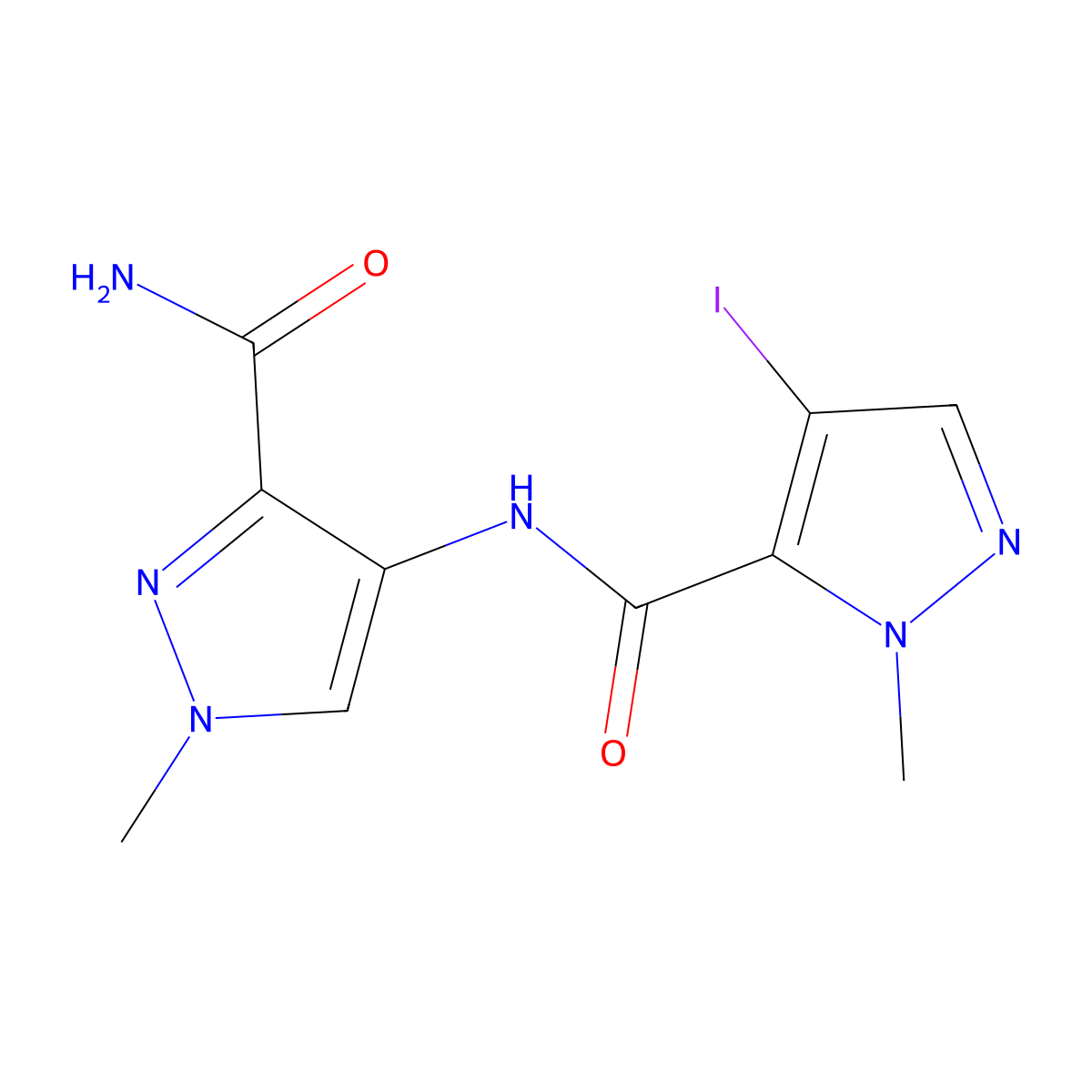4-[(4-Iodo-2-methylpyrazole-3-carbonyl)amino]-1-methylpyrazole-3-carboxamide molecular structure, CAS 1005558-98-4