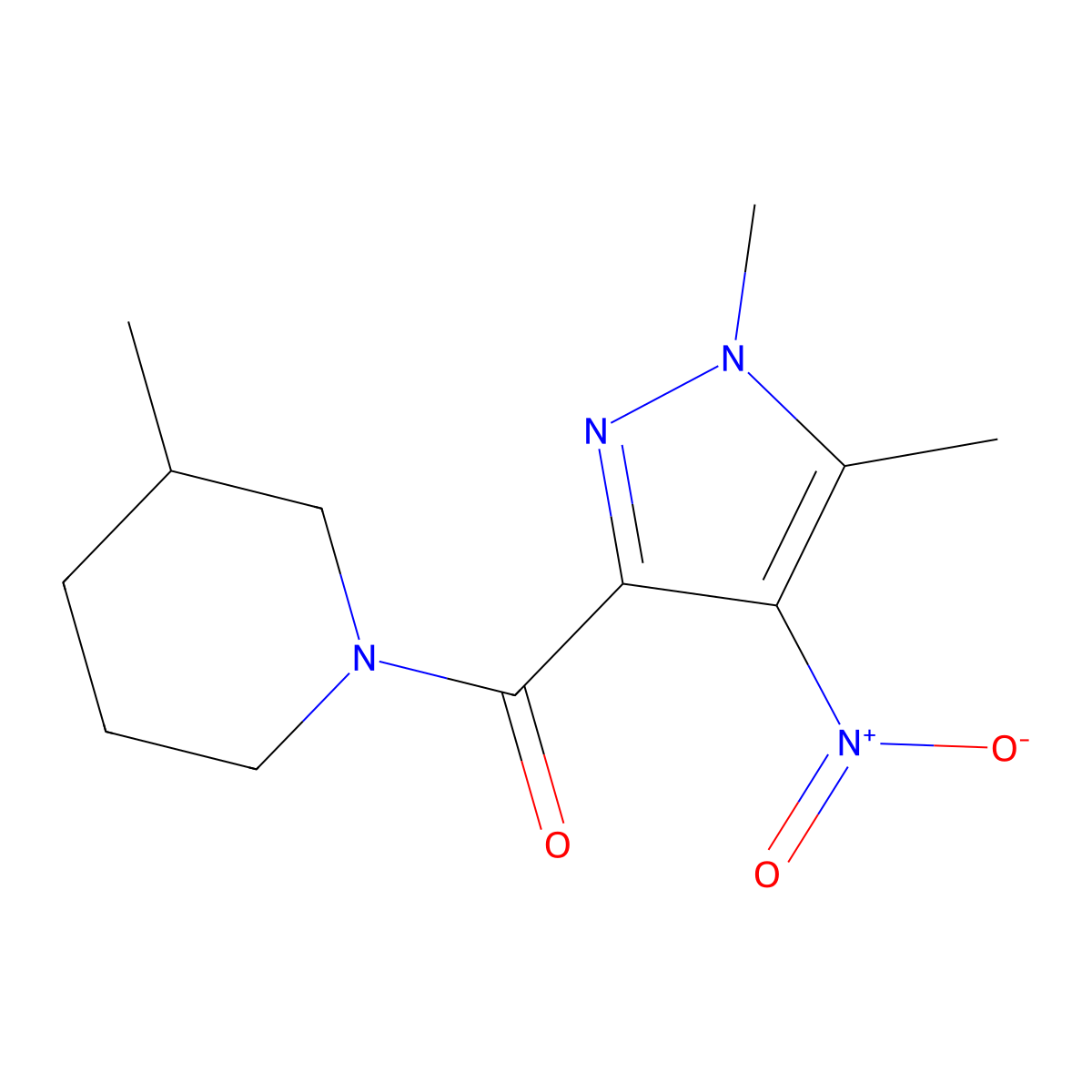 (1,5-dimethyl-4-nitro-1H-pyrazol-3-yl)(3-methylpiperidin-1-yl)methanone molecular structure, CAS 1005559-02-3