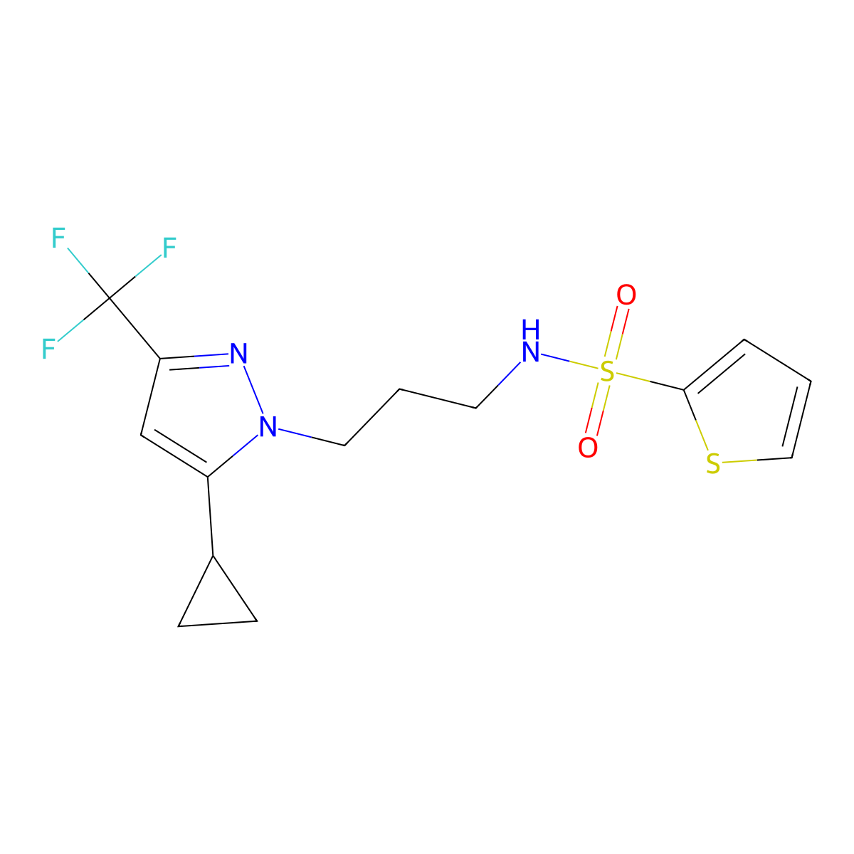 N-[3-[5-cyclopropyl-3-(trifluoromethyl)pyrazol-1-yl]propyl]thiophene-2-sulfonamide molecular structure, CAS 1005559-18-1