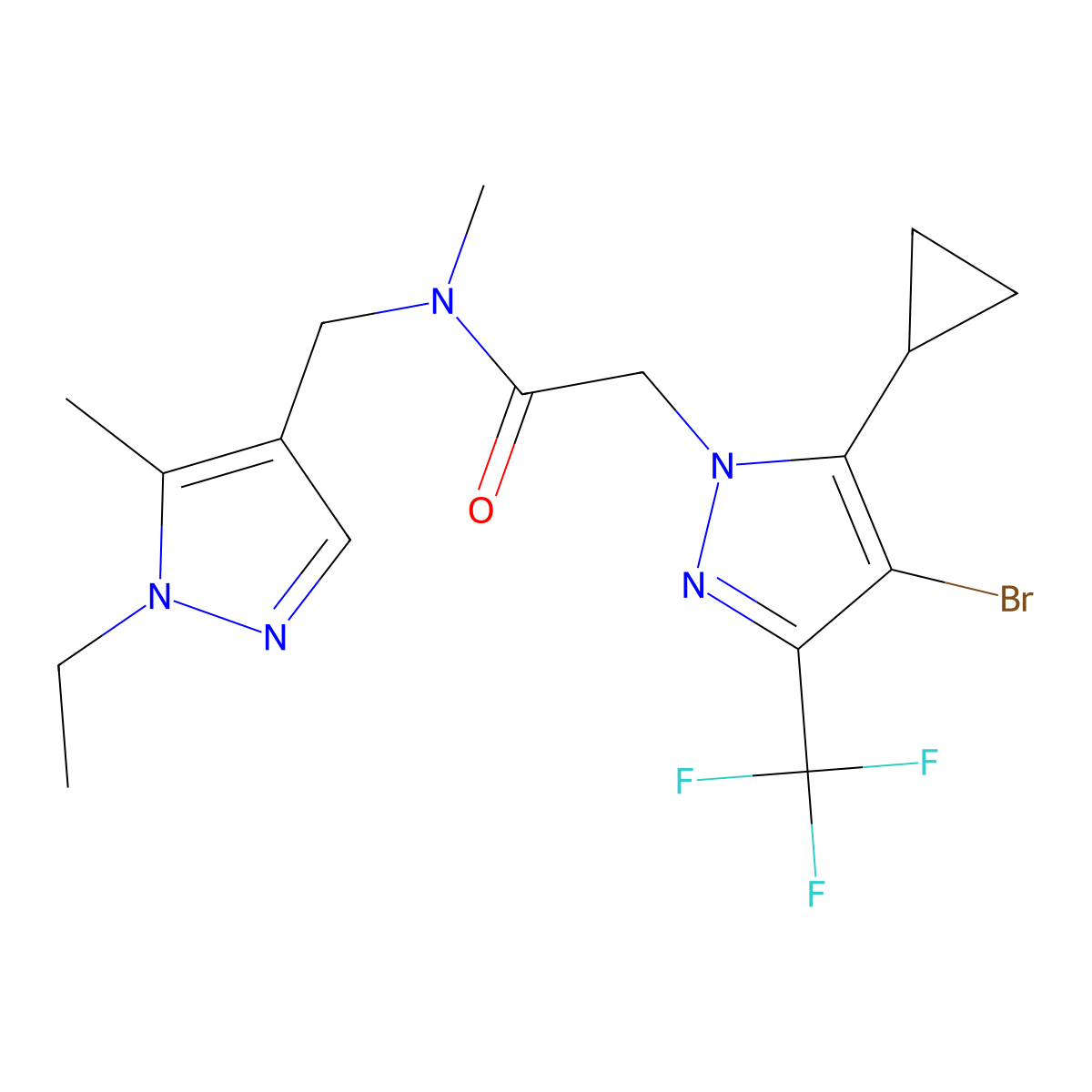 2-[4-bromo-5-cyclopropyl-3-(trifluoromethyl)-1H-pyrazol-1-yl]-N-[(1-ethyl-5-methyl-1H-pyrazol-4-yl)methyl]-N-methylacetamide molecular structure, CAS 1005559-19-2