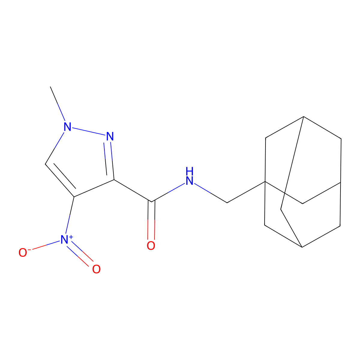 N-(1-adamantylmethyl)-1-methyl-4-nitropyrazole-3-carboxamide molecular structure, CAS 1005559-21-6