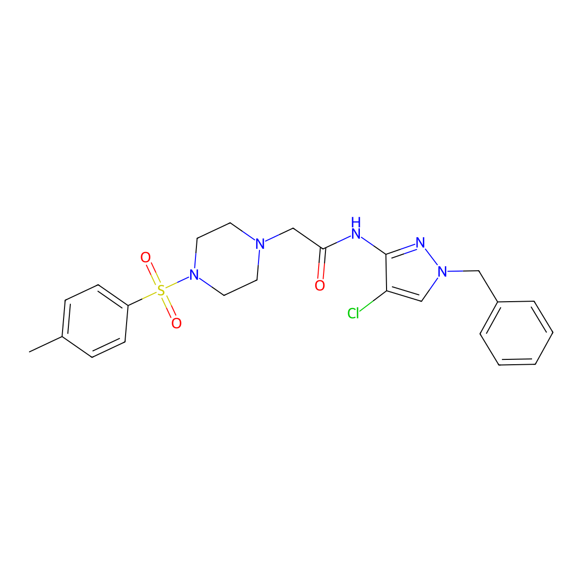 N-(1-benzyl-4-chloro-1H-pyrazol-3-yl)-2-{4-[(4-methylphenyl)sulfonyl]piperazin-1-yl}acetamide molecular structure, CAS 1005559-96-5