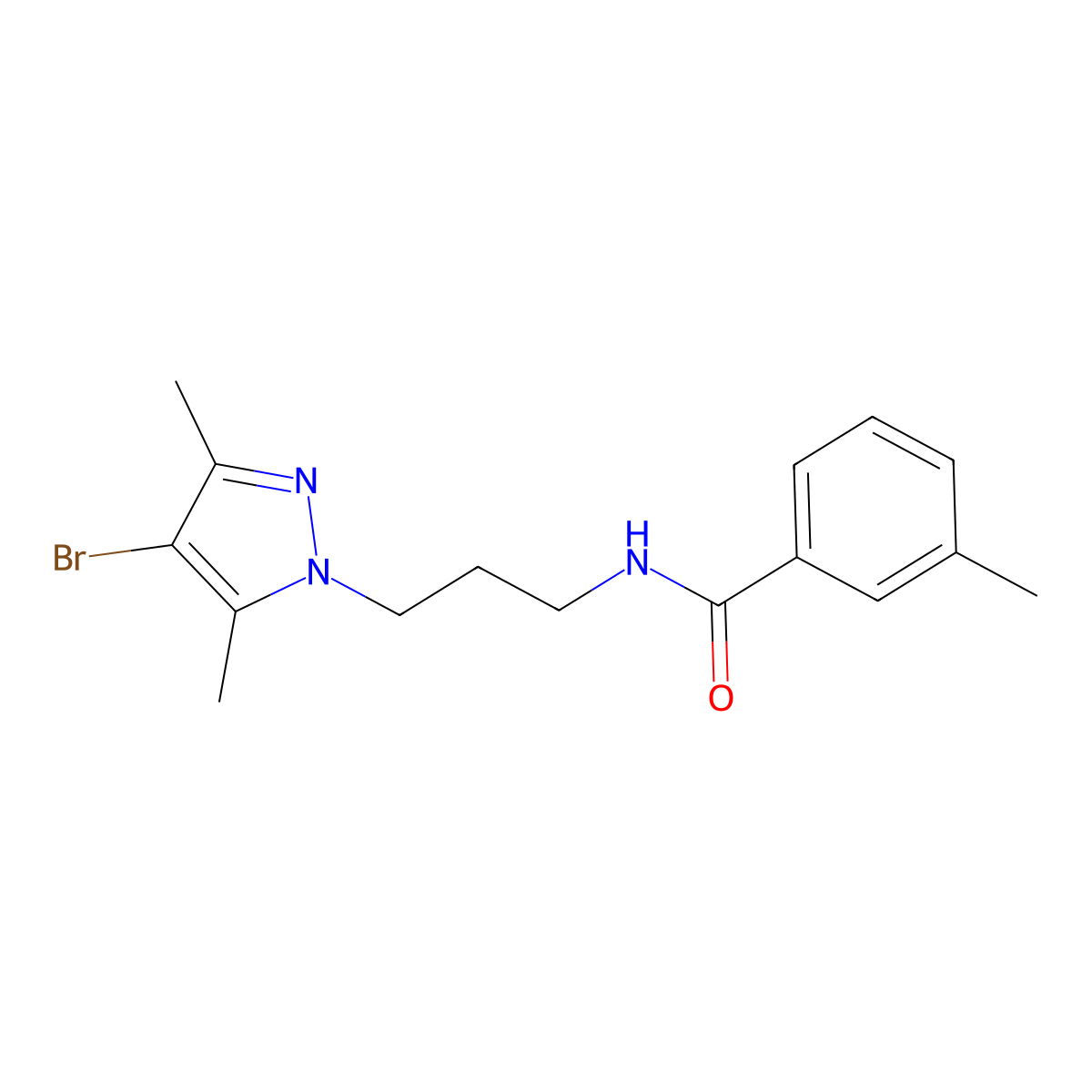 N-[3-(4-bromo-3,5-dimethylpyrazol-1-yl)propyl]-3-methylbenzamide molecular structure, CAS 1005560-44-0