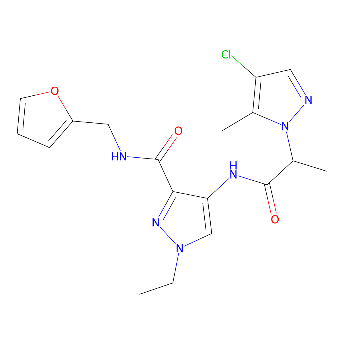 4-[2-(4-chloro-5-methylpyrazol-1-yl)propanoylamino]-1-ethyl-N-(furan-2-ylmethyl)pyrazole-3-carboxamide molecular structure, CAS 1005560-59-7