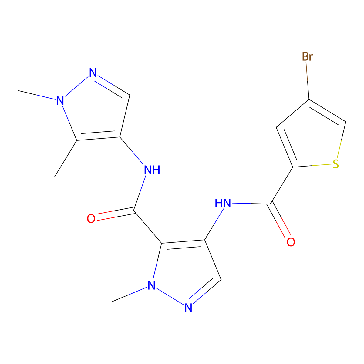 4-{[(4-bromothiophen-2-yl)carbonyl]amino}-N-(1,5-dimethyl-1H-pyrazol-4-yl)-1-methyl-1H-pyrazole-5-carboxamide molecular structure, CAS 1005560-90-6