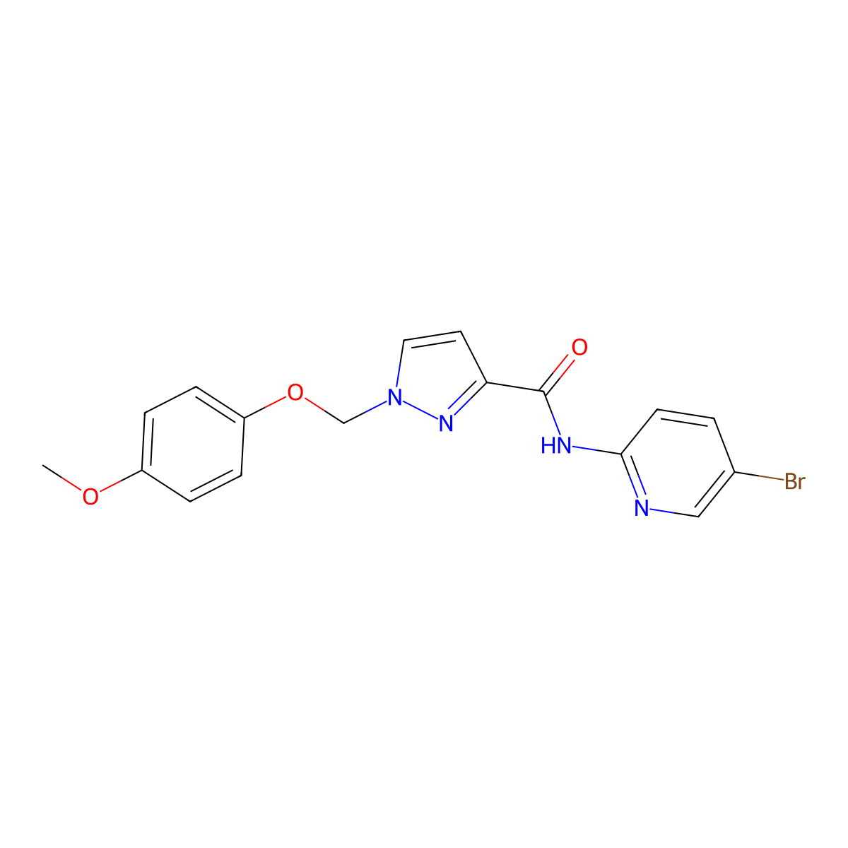 N-(5-bromopyridin-2-yl)-1-[(4-methoxyphenoxy)methyl]pyrazole-3-carboxamide molecular structure, CAS 1005560-95-1