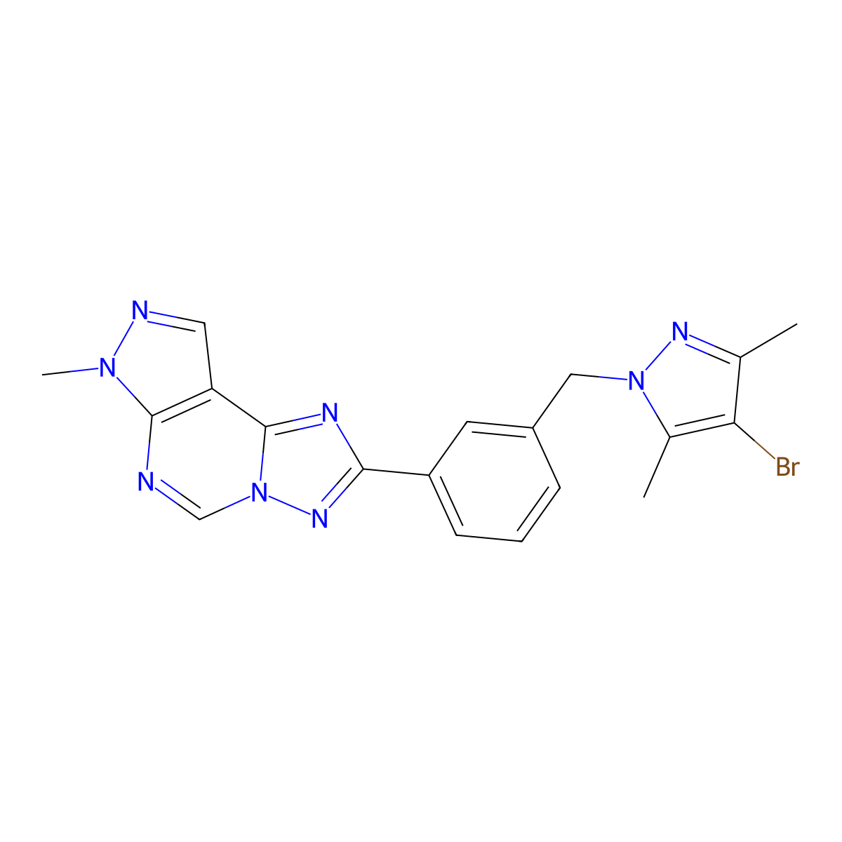 2-{3-[(4-bromo-3,5-dimethyl-1H-pyrazol-1-yl)methyl]phenyl}-7-methyl-7H-pyrazolo[4,3-e][1,2,4]triazolo[1,5-c]pyrimidine molecular structure, CAS 1005561-11-4