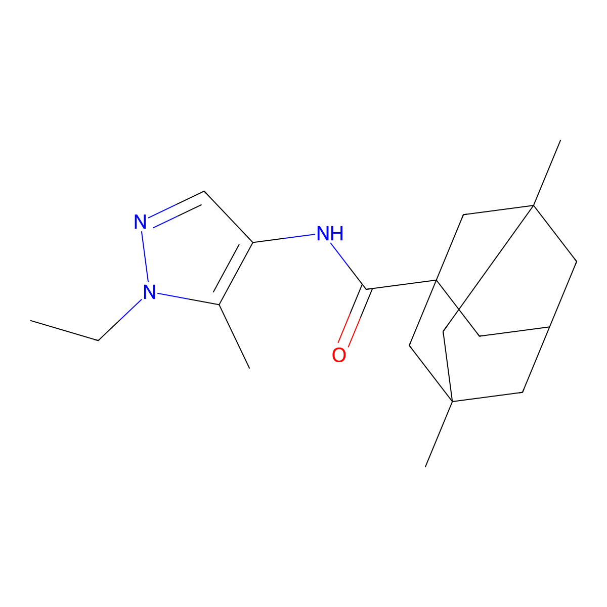 N-(1-Ethyl-5-methyl-1H-pyrazol-4-YL)-3,5-dimethyl-1-adamantanecarboxamide molecular structure, CAS 1005561-12-5