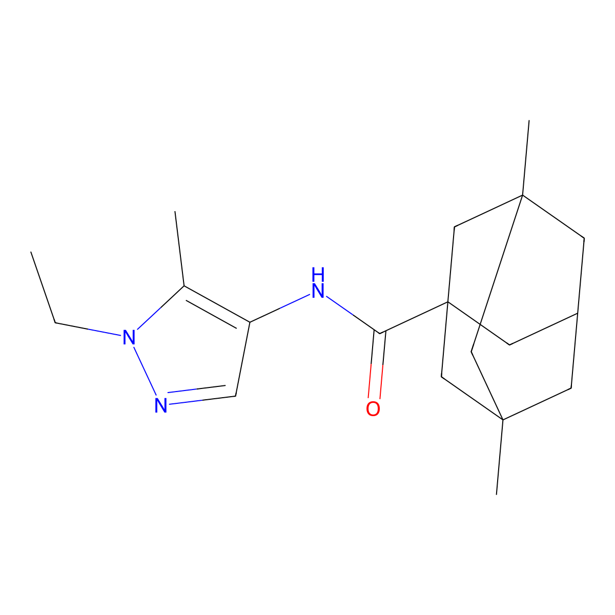 N-(1-Ethyl-5-methyl-1H-pyrazol-4-YL)-3,5-dimethyl-1-adamantanecarboxamide molecular structure, CAS 1005561-12-5
