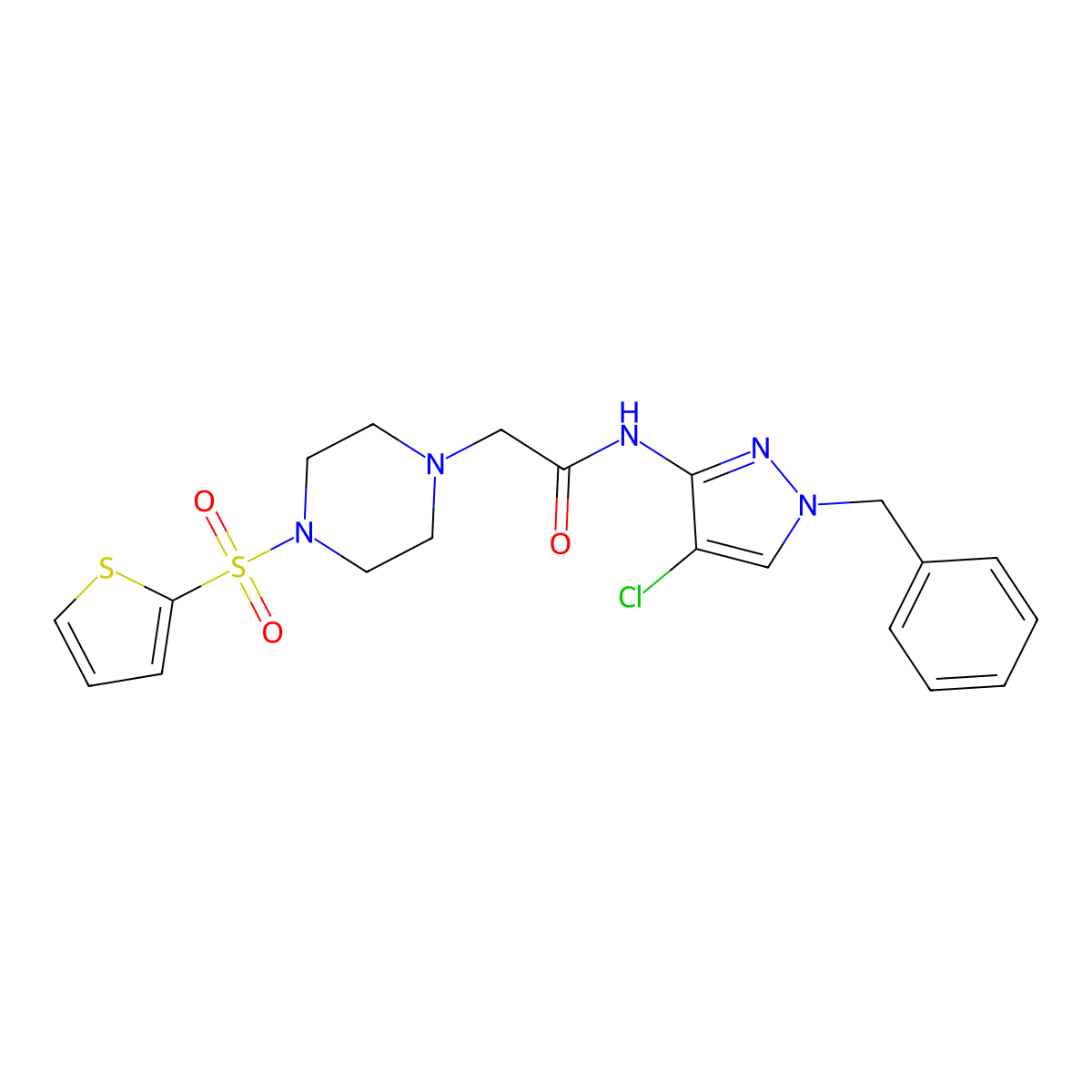 N-(1-benzyl-4-chloro-1H-pyrazol-3-yl)-2-[4-(thiophen-2-ylsulfonyl)piperazin-1-yl]acetamide molecular structure, CAS 1005561-18-1
