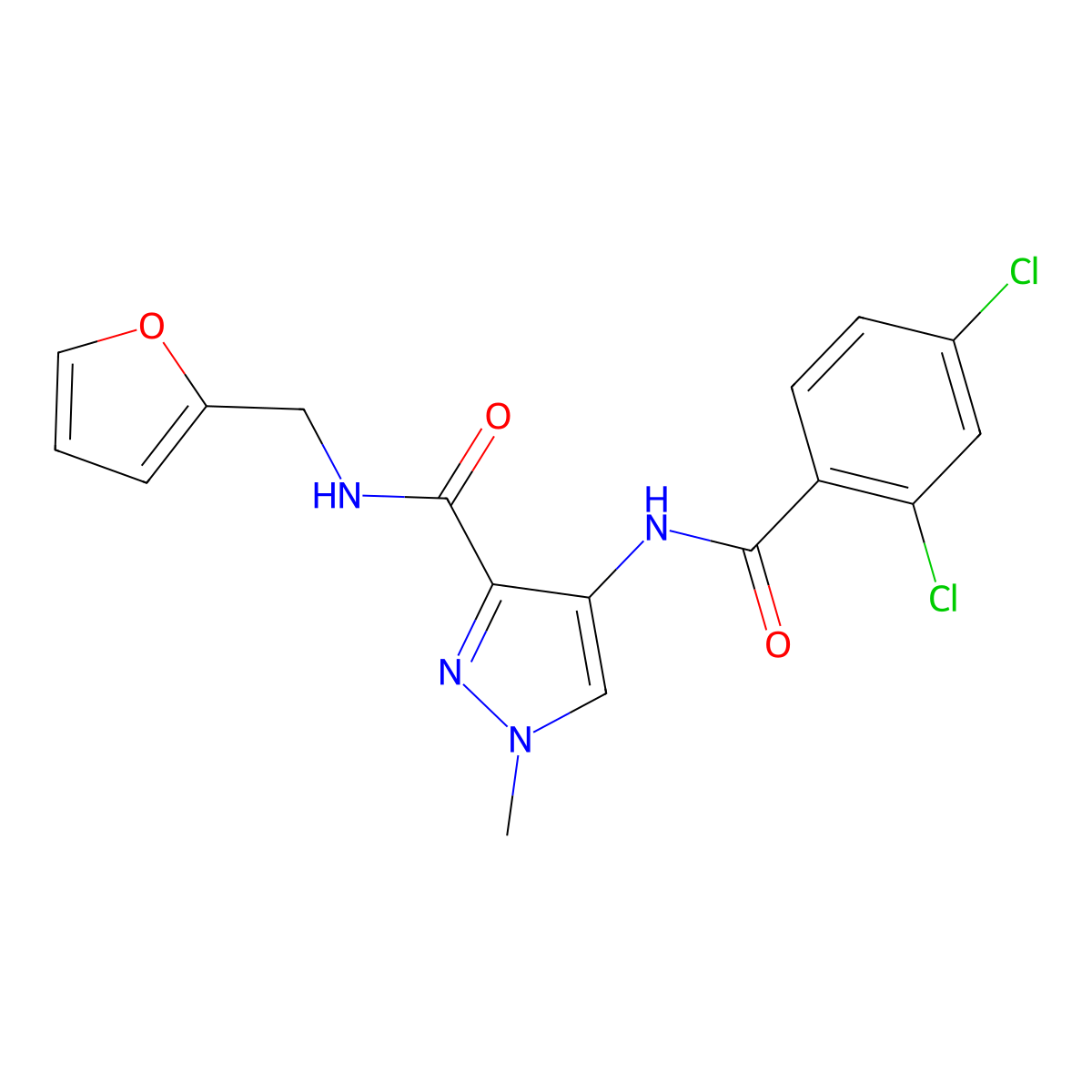 4-[(2,4-dichlorobenzoyl)amino]-N-(furan-2-ylmethyl)-1-methylpyrazole-3-carboxamide molecular structure, CAS 1005561-29-4