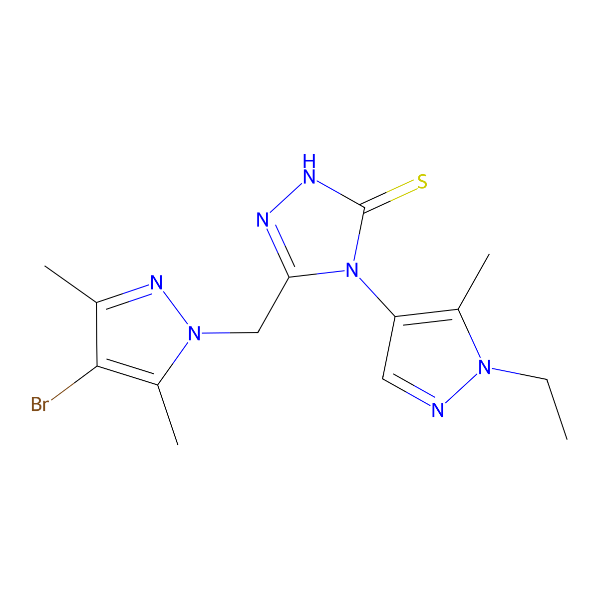 3-[(4-bromo-3,5-dimethylpyrazol-1-yl)methyl]-4-(1-ethyl-5-methylpyrazol-4-yl)-1H-1,2,4-triazole-5-thione molecular structure, CAS 1005561-63-6