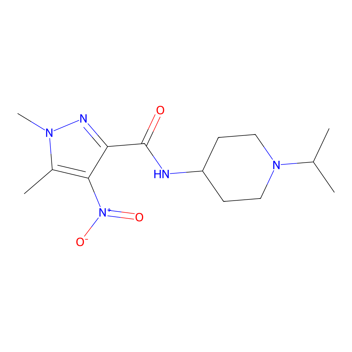 1,5-dimethyl-4-nitro-N-(1-propan-2-ylpiperidin-4-yl)pyrazole-3-carboxamide molecular structure, CAS 1005561-85-2