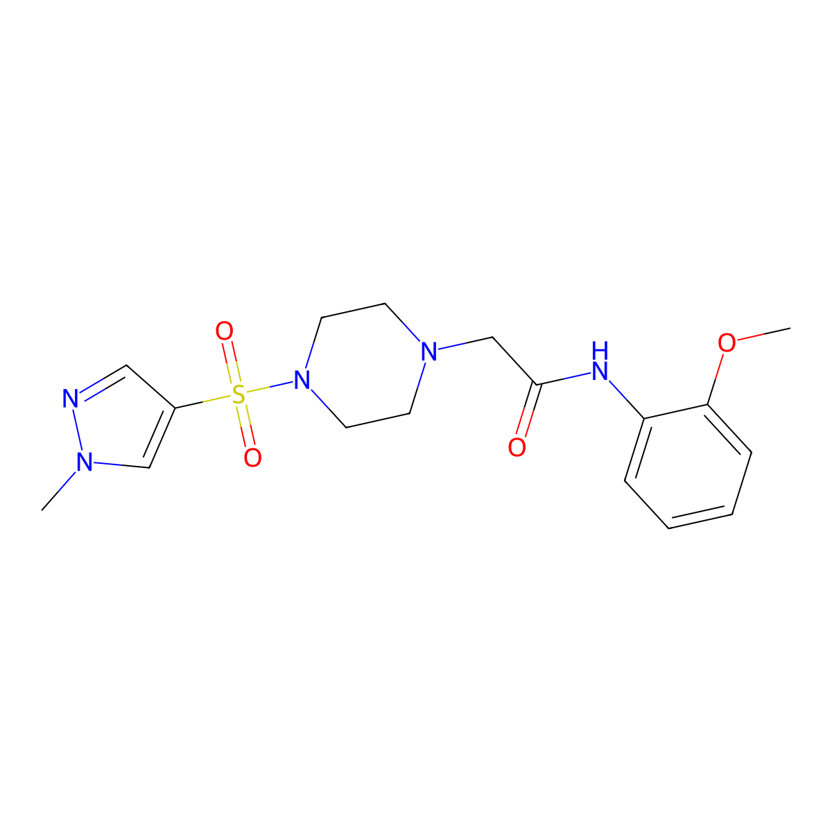 N-(2-methoxyphenyl)-2-{4-[(1-methyl-1H-pyrazol-4-yl)sulfonyl]piperazin-1-yl}acetamide molecular structure, CAS 1005561-86-3