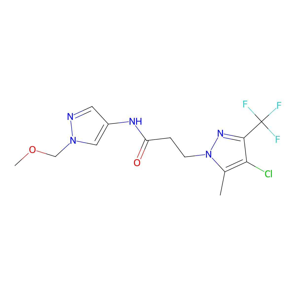 3-[4-chloro-5-methyl-3-(trifluoromethyl)pyrazol-1-yl]-N-[1-(methoxymethyl)pyrazol-4-yl]propanamide molecular structure, CAS 1005562-04-8