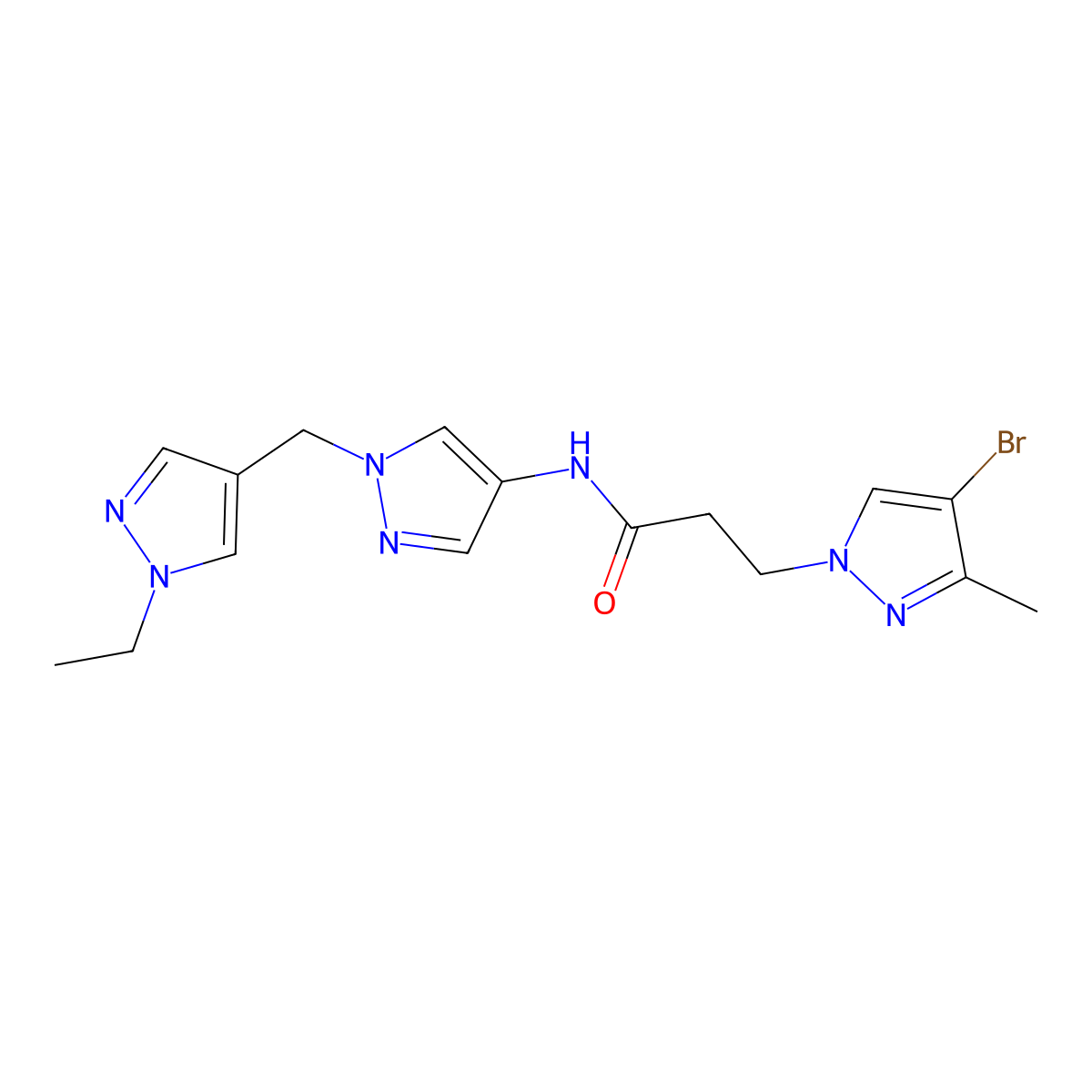 3-(4-bromo-3-methylpyrazol-1-yl)-N-[1-[(1-ethylpyrazol-4-yl)methyl]pyrazol-4-yl]propanamide molecular structure, CAS 1005562-39-9