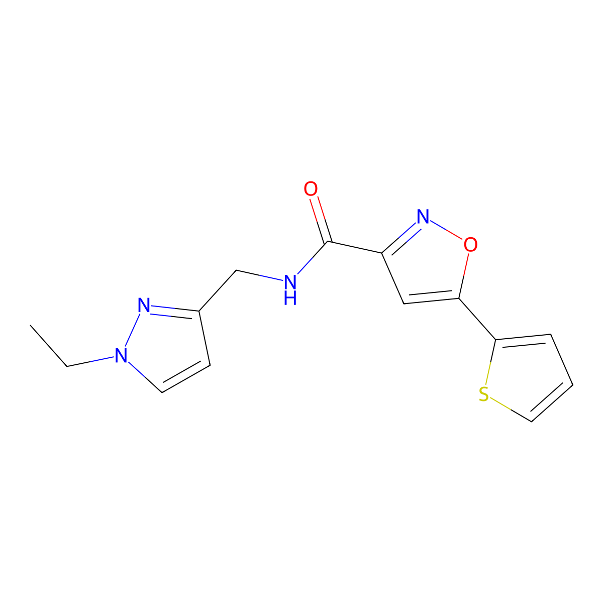 N-[(1-ethyl-1H-pyrazol-3-yl)methyl]-5-(thiophen-2-yl)-1,2-oxazole-3-carboxamide molecular structure, CAS 1005563-13-2