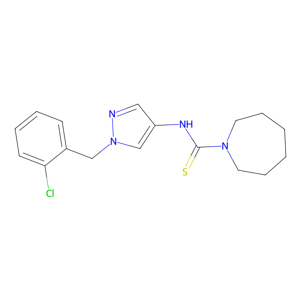 N-[1-[(2-chlorophenyl)methyl]pyrazol-4-yl]azepane-1-carbothioamide molecular structure, CAS 1005563-17-6